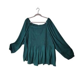 Torrid 4X Super Soft Teal Green Smocked Babydoll Peasant Blouse Fairycore Boho
